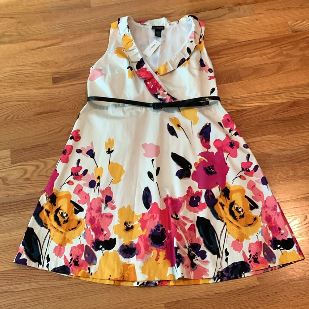 NWT Women’s Lane Bryant Size 18 Flowery Dress with V-Neck & Skinny Belt Included